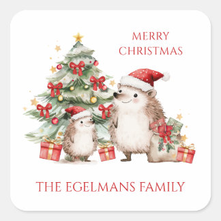 Sticker Carré Santa Hedgehogs Christmas 