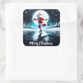 Sticker Carré Santa Ice Skating Under the Moon (Sac)