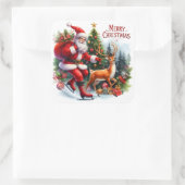 Sticker Carré Santa Ice Skating With a Reindeer (Sac)