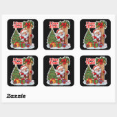 Sticker Carré Santa Peeking Door Wreath Gifts S (Feuille)
