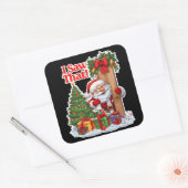 Sticker Carré Santa Peeking Door Wreath Gifts S (Enveloppe)
