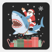 Sticker Carré Santa Riding Shark Christmas Pajama Cute Ocean (Devant)