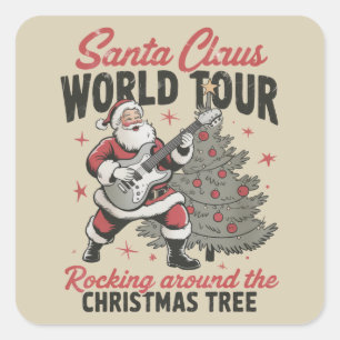 Sticker Carré Santa Rocking Vintage Rocke autour de Noël
