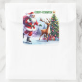 Sticker Carré Santa Skates With Reindeer by Tree (Sac)