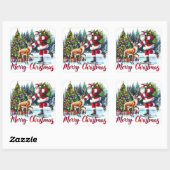Sticker Carré Santa Skating With Reindeer by Trees (Feuille)