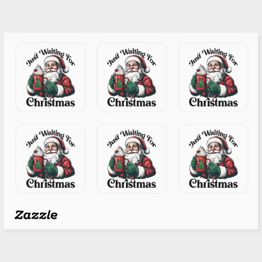 Sticker Carré Santa Waiting For Christmas White (Feuille)