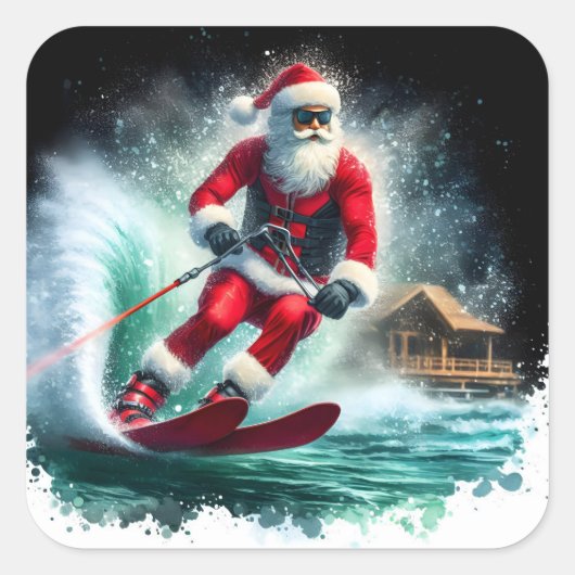 Sticker Carré Santa Water Skiing on a Sunny Day (Devant)