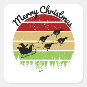 Sticker Carré Santas Sleigh tiré par des lévriers