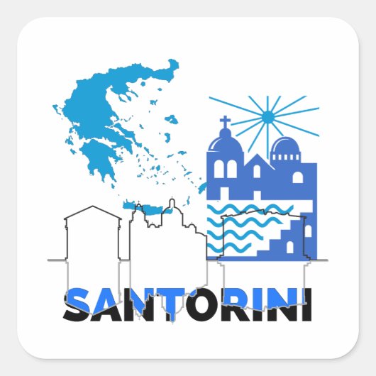 Sticker Carré Santorin Grèce.w (Devant)