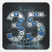Sticker Carré Saphir Étincelant Diamants Bijoux 35e Anniversaire (Devant)