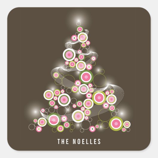 Sticker Carré Sapin de Noël Abstrait Étincelant Cercles Mod Rose (Devant)