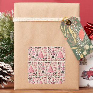 Sticker Carré Sapin de Noël Casse-Noisette Rose