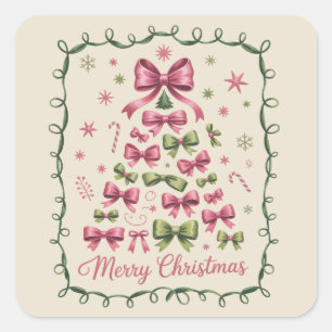 Sticker Carré Sapin de Noël Coquette Rose Fille Tendance Noël