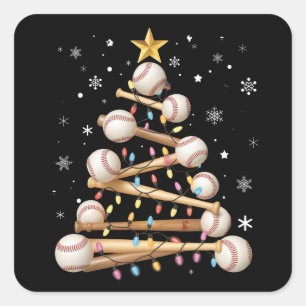 Sticker Carré Sapin de Noël de baseball Lumière Xmas Amateur de 