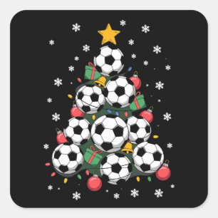 Sticker Carré Sapin de Noël Football Joueur Amateur de Sport Noë