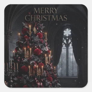 Sticker Carré Sapin de Noël gothique sombre dans l'intérieur d'u