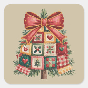 Sticker Carré Sapin de Noël Patchwork Coquette Noël Fêtes