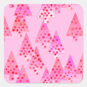 Sticker Carré Sapins de Noël à fleurs modernes - rose pastel