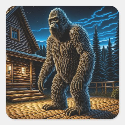 Sticker Carré Sasquatch devant le Cabine en bois (Devant)