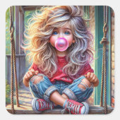 Sticker Carré Sassy Girl Blown Bubblegum bulle (Devant)