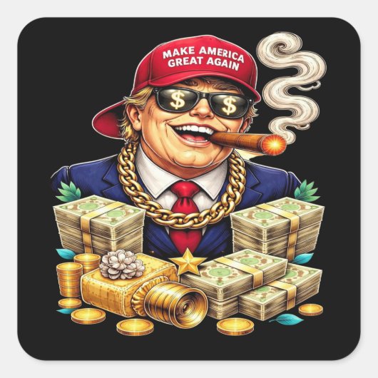 Sticker Carré Satirical MAGA Billionaire Cartoon — Retro Pop Art (Devant)