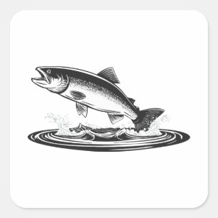 Sticker Carré saumon atlantique sautant