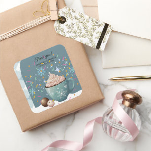 Sticker Carré Saupoudrer de cacao chaud Baby shower de flocons d