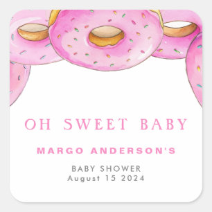 Sticker Carré Saupoudrer les beignets Aquarelle Baby shower rose