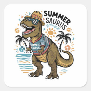 Sticker Carré Saurus Été T-Rex Svg, Dinosaure Svg,