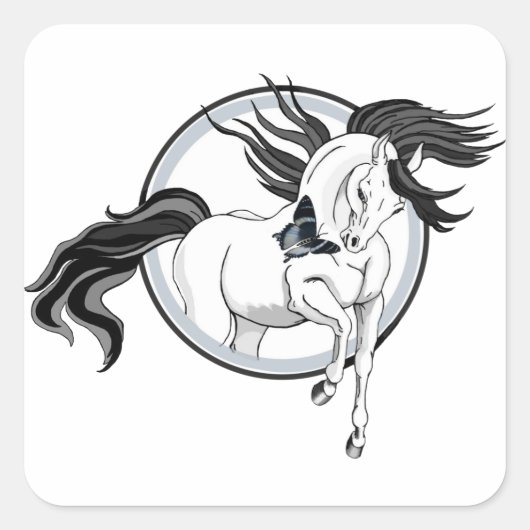 Sticker Carré Sauter ~ Cheval et papillon (Devant)