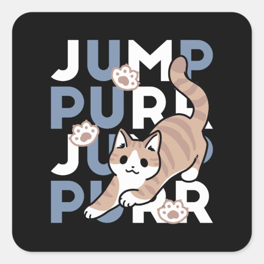 Sticker Carré Sauter Purr Jump : Conception de chat joueuse avec (Devant)
