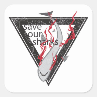 Sticker Carré sauver nos requins SOS triangle floral