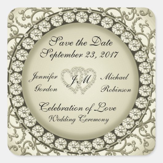 Sticker Carré Sauvez la date Coeurs d'or (Devant)