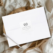 Sticker Carré Sauvez la date ! Monogramme Elegant Crest Blanc