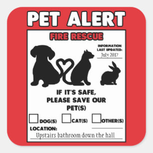 Sticker Carré Sauvez mon alerte 3" d'animal familier du feu