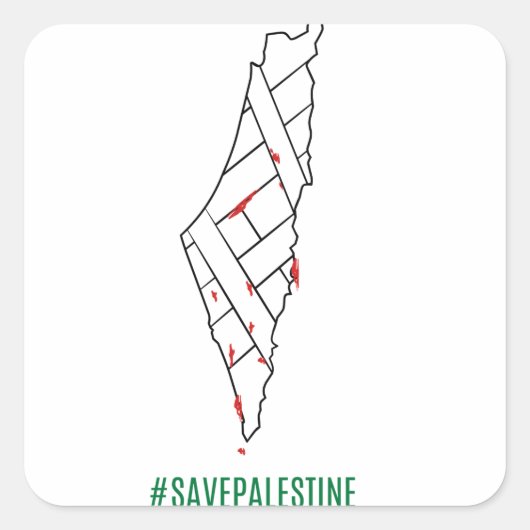 Sticker Carré Save Palestine saigned map - Liberté pour Palestin (Devant)