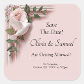 Sticker Carré Save The Date - Pink Roses & Doves Wedding (Devant)