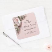 Sticker Carré Save The Date - Pink Roses & Doves Wedding (Enveloppe)