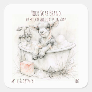 Sticker Carré Savon artisanal au lait de chèvre Baby Goat in a B