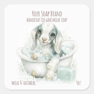 Sticker Carré Savon au Lait de Chèvre Bébé Chèvre prend un Bain