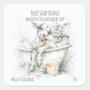 Sticker Carré Savon au Lait de Chèvre Mignon dans un Bain