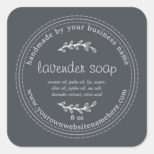Sticker Carré Savon de lavande à main rustique noir (Devant)