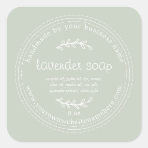 Sticker Carré Savon de lavande artisanale rustique Pastel Green