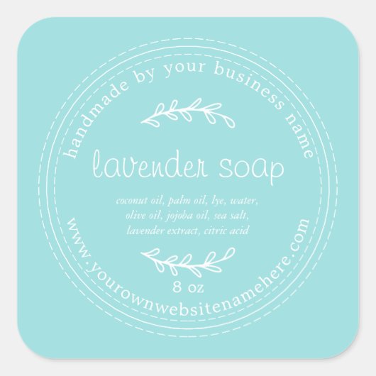 Sticker Carré Savon de Lavande fait main rustique bleu turquoise (Devant)