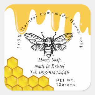 Sticker Carré Savon fait main d'abeille jaune de miel