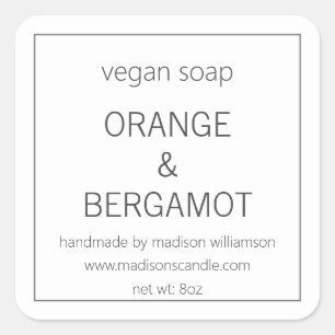 Sticker Carré Savon Végétalien   Simple Minimaliste Gris et Blan