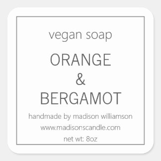 Sticker Carré Savon Végétalien | Simple Minimaliste Gris et Blan