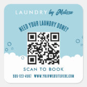 Sticker Carré Scan To Book Laundry Service Blue & White QR Code (Devant)