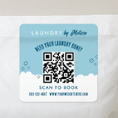 Sticker Carré Scan To Book Laundry Service Blue & White QR Code