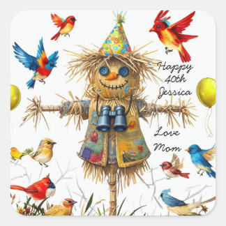 Sticker Carré Scarecrow Birthday Party Celebration Design